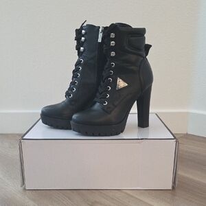 Guess Black Ankle Boots with Chunky Heel
